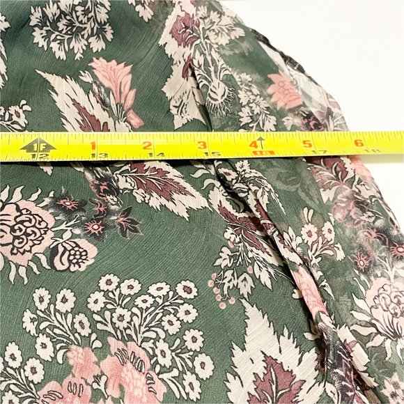 Anthropologie Let Me Be Green Pink Floral V Neck Ruffle Hem Swing Mini Dress S - Picture 10 of 12